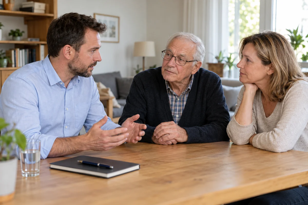 Symbolbild: Beratung einer Familie am Tisch